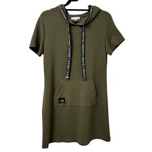 Calvin Klein Olive Green Short Sleeve Hoodie T-Shirt Dress Women's Size Medium‎